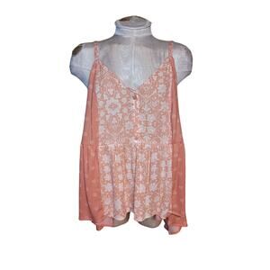 Torrid Babydoll Crinkle Gauze Tank Lotus Peach Bloom Size 2 NWT‎